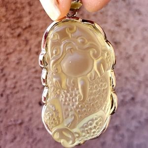 New Yellow Titanium Crystal Lion 925 Prosperity Silver Pendant.